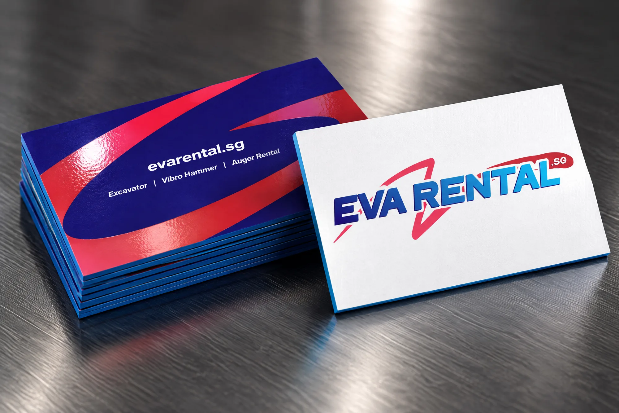 Eva Rental name cards in navy and white